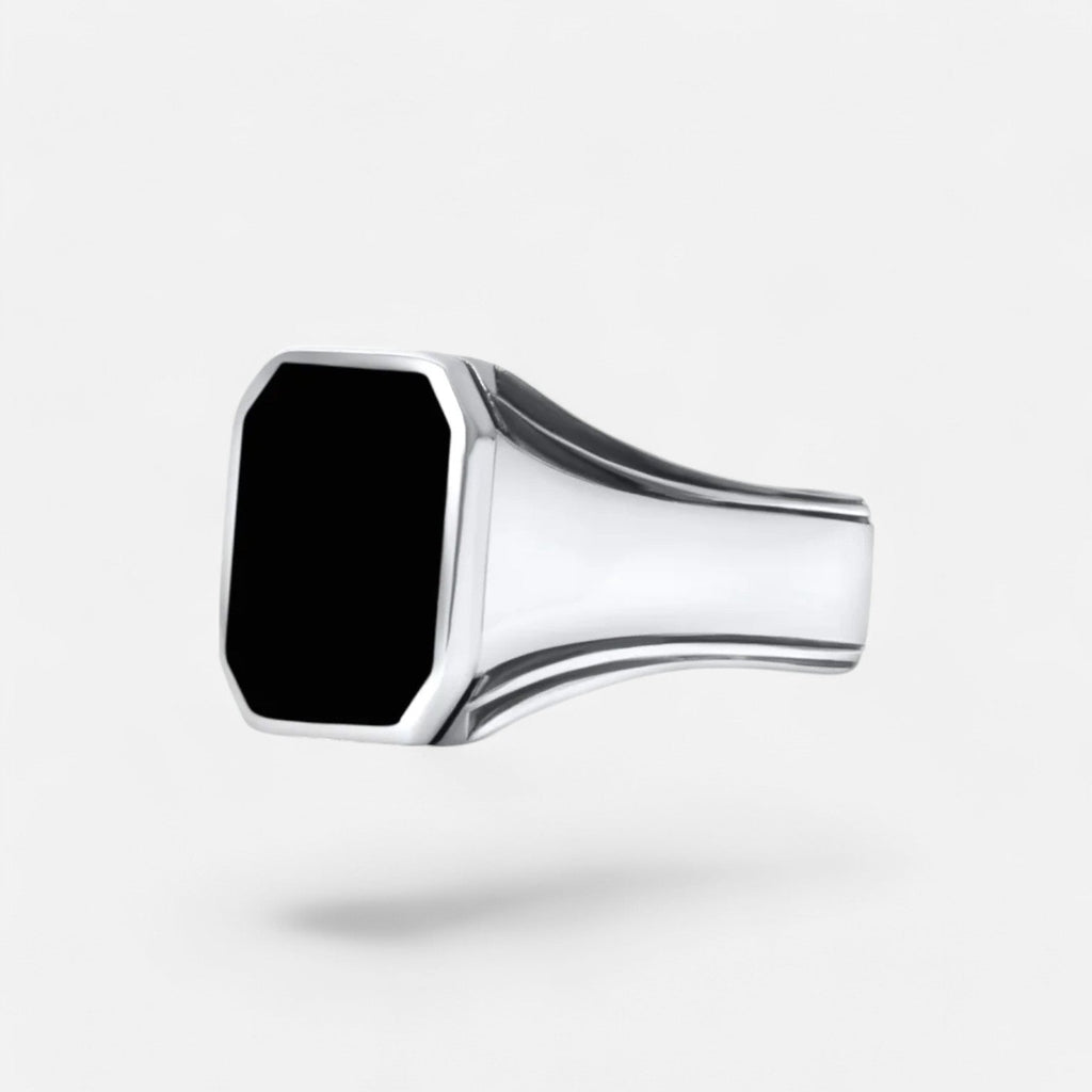 Luqro | Bague Signet Argent Noir pour Homme