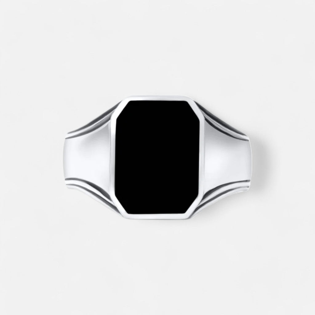 Luqro | Bague Signet Argent Noir pour Homme